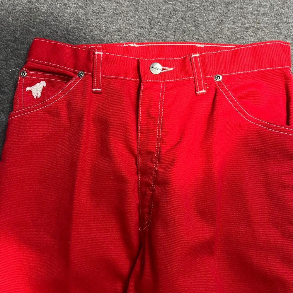 Vintage Wrangler Red Flare Leg Pants High Waisted 1960s Contrast Stitch 28x32 - Picture 7 of 8